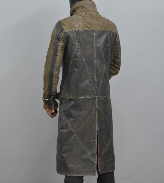 Watch Dogs Aiden Pearce Video Game Long Brown Belted Trench Leather Coat