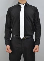 Close-up of genuine lamb leather texture on a white men's necktie