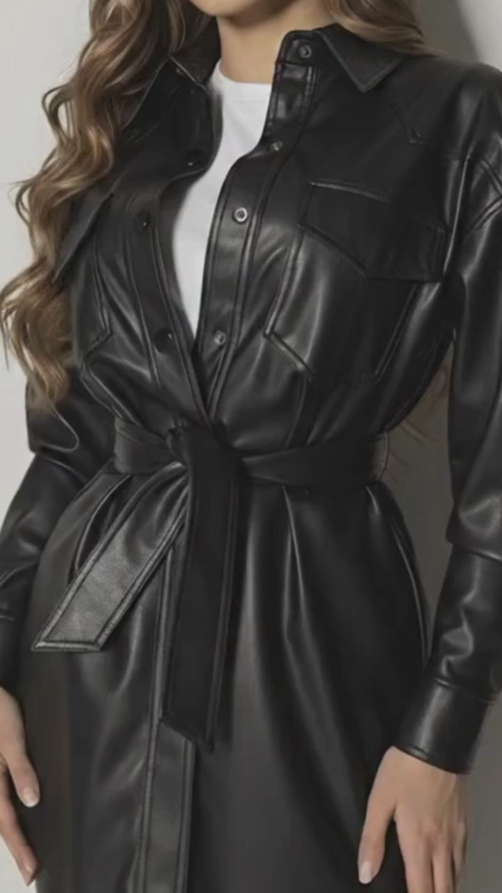 Black Stylish Real Leatehr Modern Style Coat For Women