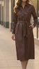 Women's Brown Genuine Leather American New Style Long Trench Coat