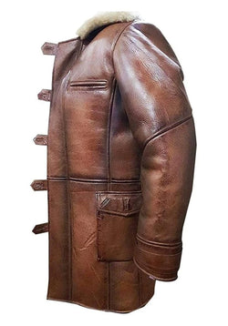 Dark Knight Rises Brown Shearling Leather Bane Coat