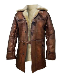 Dark Knight Rises Brown Shearling Leather Bane Coat