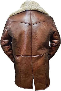 Dark Knight Rises Brown Shearling Leather Bane Coat