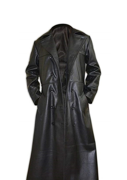 Mens Black Brandon Lee The Crow Costume Trench Long Leather Coat