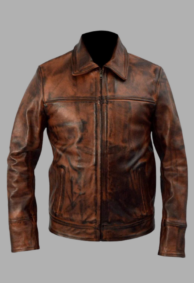 Live Free Or Die Hard Movie Bruce Willis Distressed Brown Cafe Racer Leather Jacket