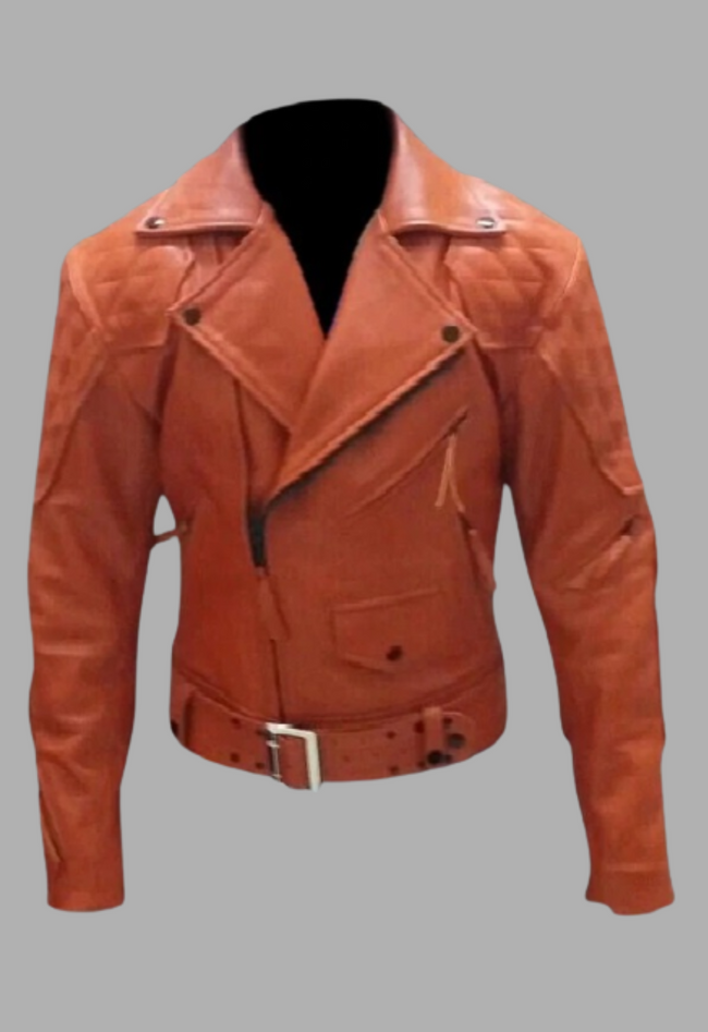 Columbia Diamond Quilted Motorbike Orange Leather Jacket Men's