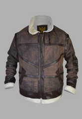 Mens Shearling Fur Brown Suede Leather Bomber Jacket