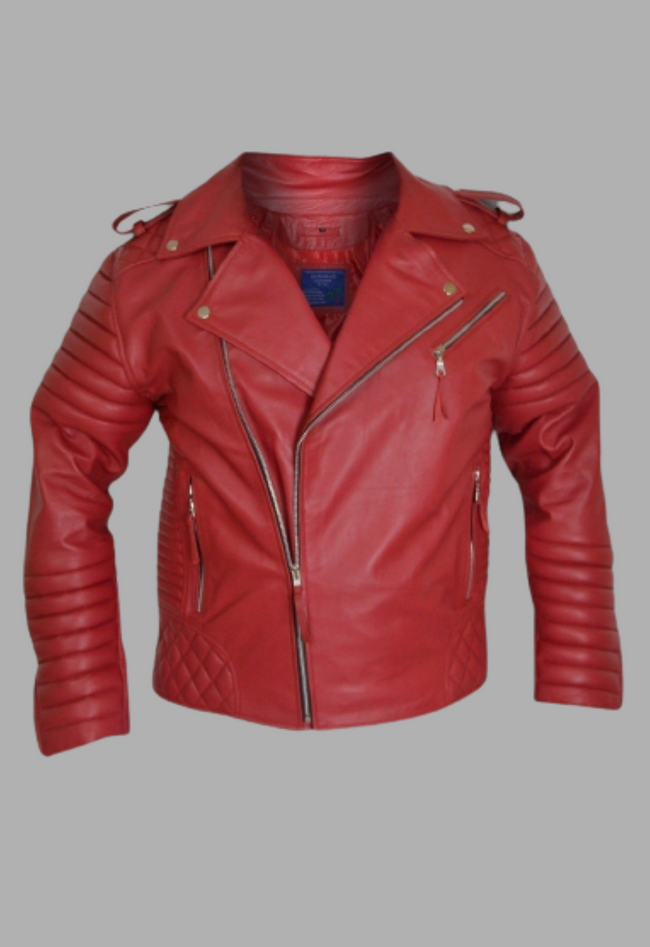 Mens Red Quilted Biker Designer Leather Jacket