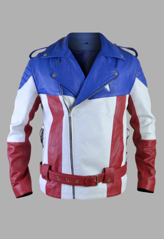 Men's United States of America USA Flag Biker Leather Jacket Man