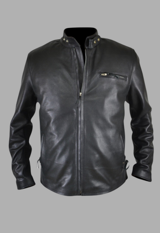 Mens Designer Motorcycle Black Biker Cafe Racer Leather Jacket