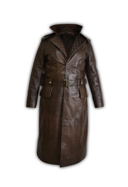 Men's Black Quilted Brown Long Hooded Genuine Leather Coat