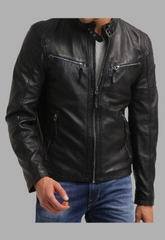 black leather backpack zippers moto designer Men Designer Biker Style Classic Black Zipper Genuine Leather Jacket 3XL / Black