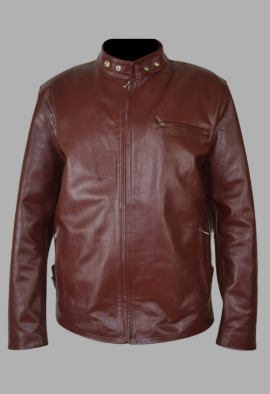 Mens Designer Motorcycle Maroon Racer Leather Jacket