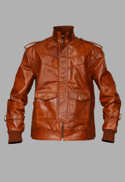 Mens Designer Antique Tan Four Pocket Leather Jacket