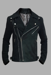 Mens Suede Designer Padded Black Biker Leather Jacket
