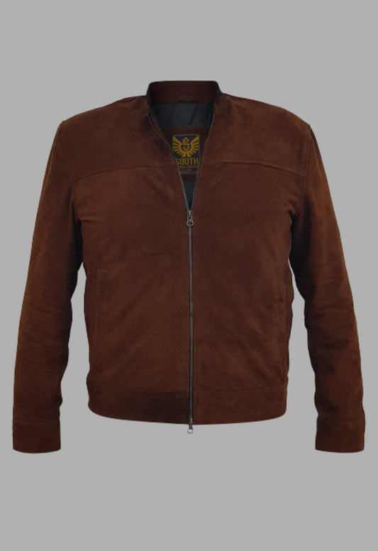 Men's Fashion Brown Suede Slim Fit Racer Leather Jacket