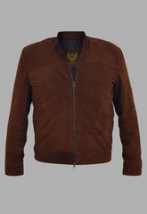 Men's Fashion Brown Suede Slim Fit Racer Leather Jacket