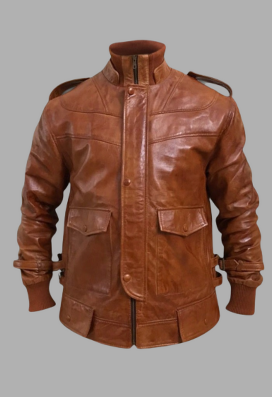 Mens Designer Brown Four Pocket Leather Jacket