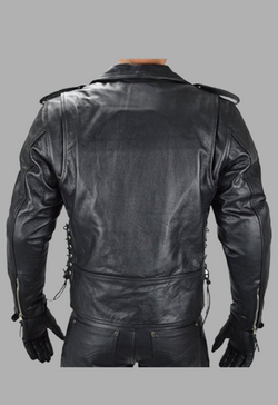 Biker Motorcycle Side lace-up Leather Jacket Men's