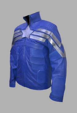 Mens Designer Captain Star Logo American Blue Leather Winter Jacket