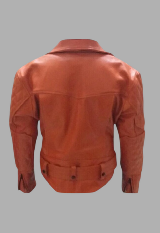 Columbia Diamond Quilted Motorbike Orange Leather Jacket Men's