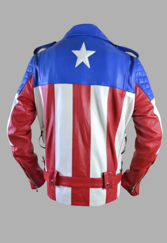Men's United States of America USA Flag Biker Leather Jacket Man