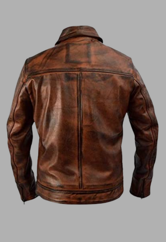 Live Free Or Die Hard Movie Bruce Willis Distressed Brown Cafe Racer Leather Jacket