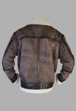 Mens White Shearling Fur Bomber Brown Suede Leather Jacket