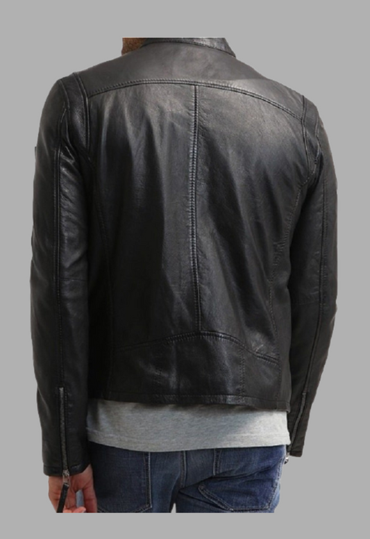 Men Designer Biker Style Classic Black Zipper Genuine Leather Jacket