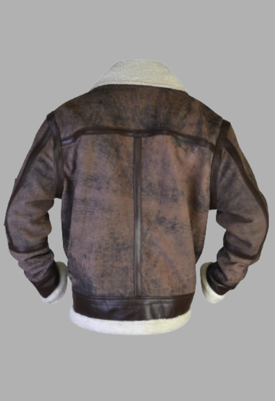 Mens Shearling Fur Brown Suede Leather Bomber Jacket