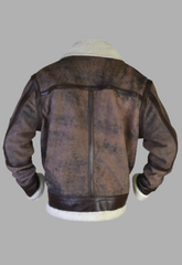 Mens Shearling Fur Brown Suede Leather Bomber Jacket
