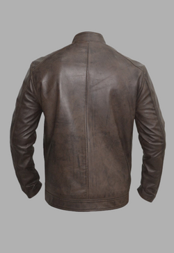 Mens Designer Racer Waxed Brown Leather Jacket