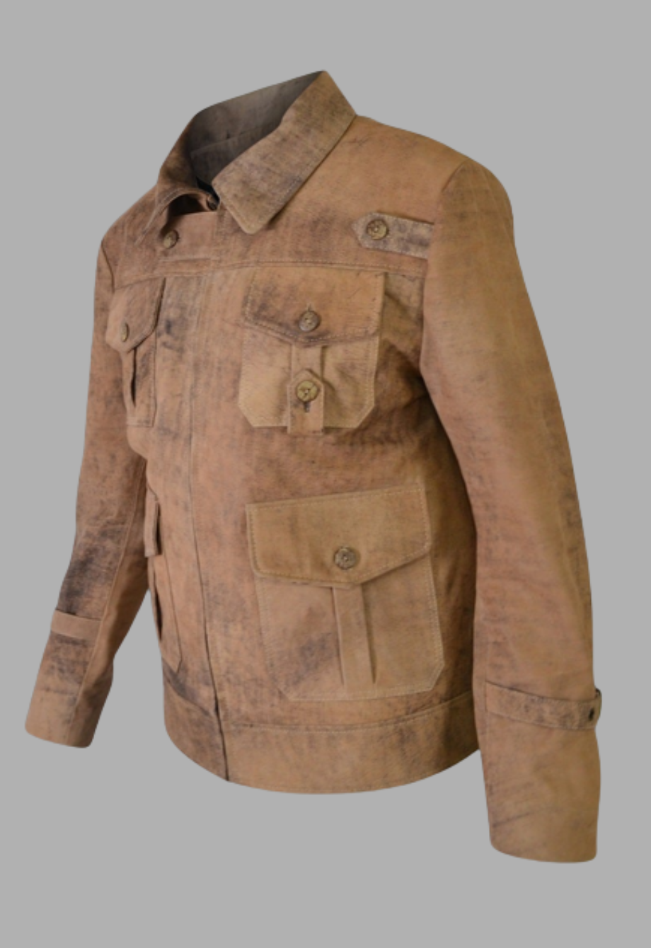 Mens Designer Distressed Brown Heavy Duty Leather Jacket