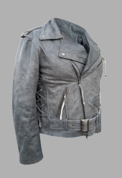 Side Lace-up Vintage Black Distressed Motorcycle Biker Leather Jacket