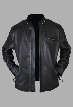 Mens Designer Motorcycle Black Biker Cafe Racer Leather Jacket