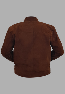 Men's Fashion Brown Suede Slim Fit Racer Leather Jacket