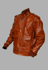 Mens Designer Antique Tan Four Pocket Leather Jacket