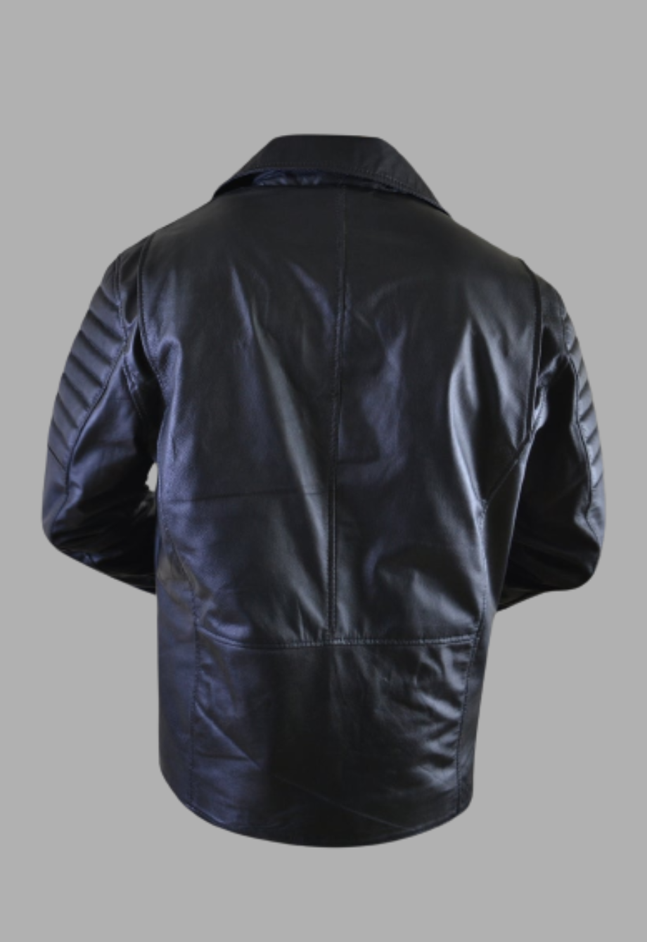Mens Black Padded Biker Designer Leather Jacket