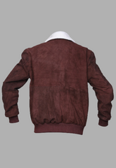 Men's Motorcycle Style Zipper Fur Collar  Suede Leather Jacket