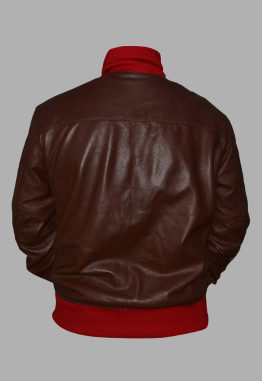 Mens A-1 Flight Brown And Red Ribbed Bomber Leather Jacket