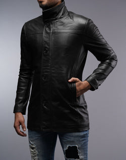 Men's Black Car Coat Leather Jacket