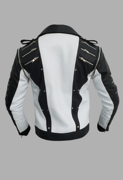 White And Black Blended Designer Mens Leather Jacket