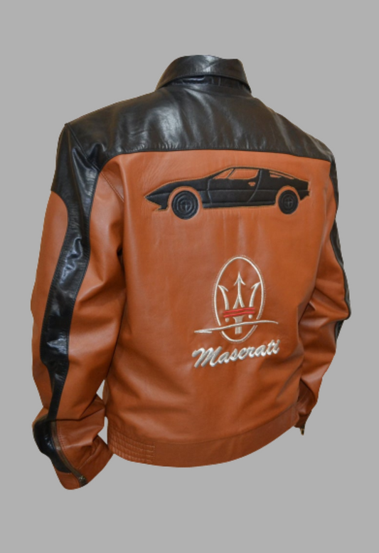 Mens Classic Designer Racer Brown Leather Jacket