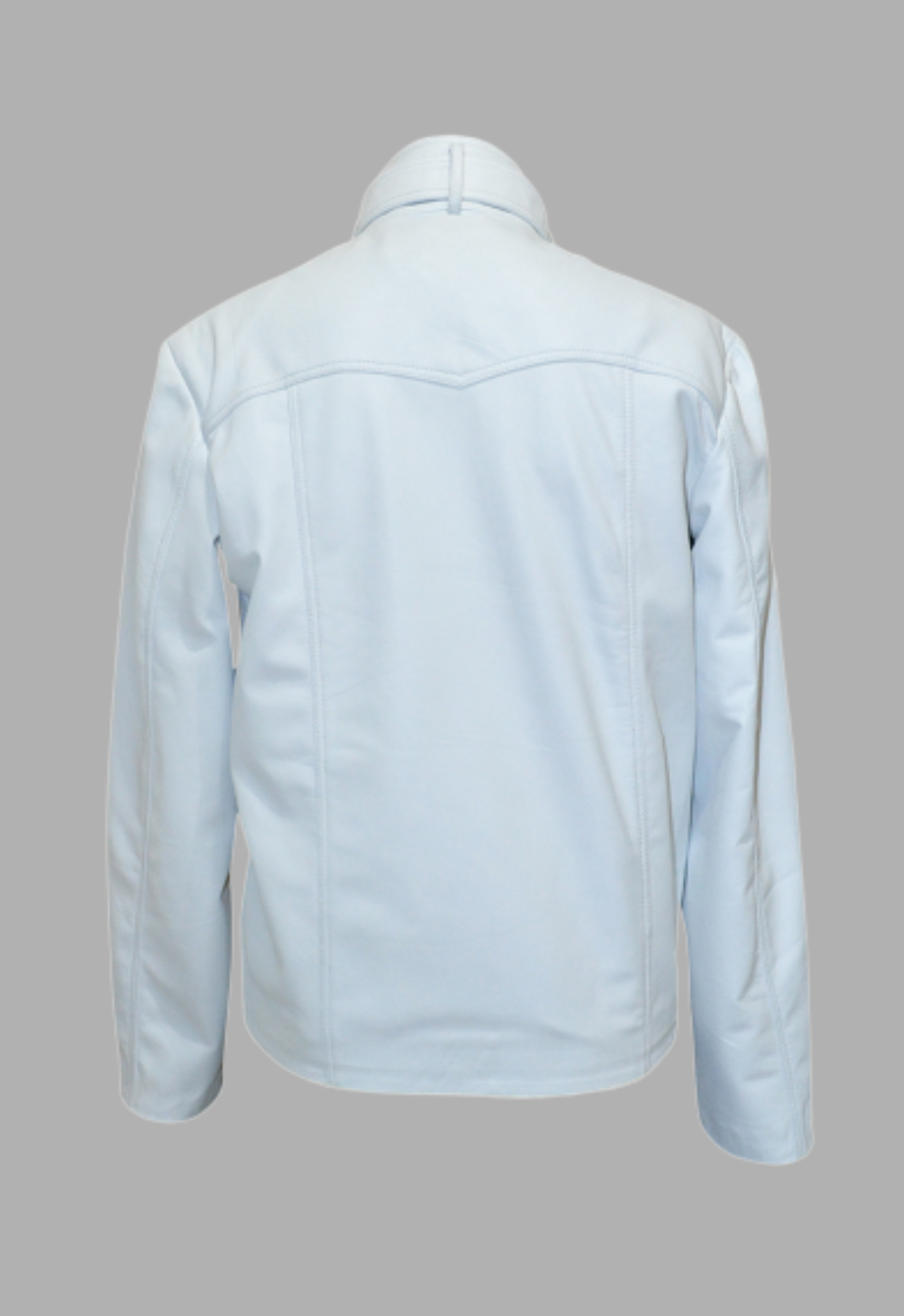 Mens White Snap Collar Leather Jacket