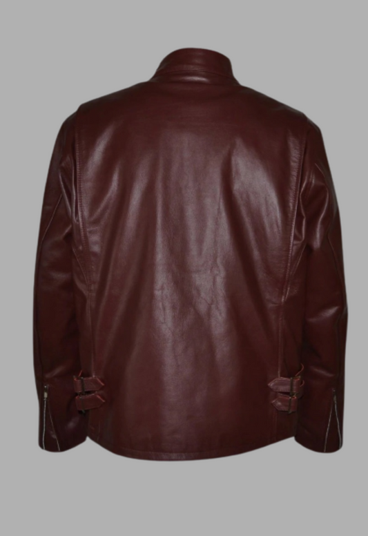Mens Designer Motorcycle Maroon Racer Leather Jacket