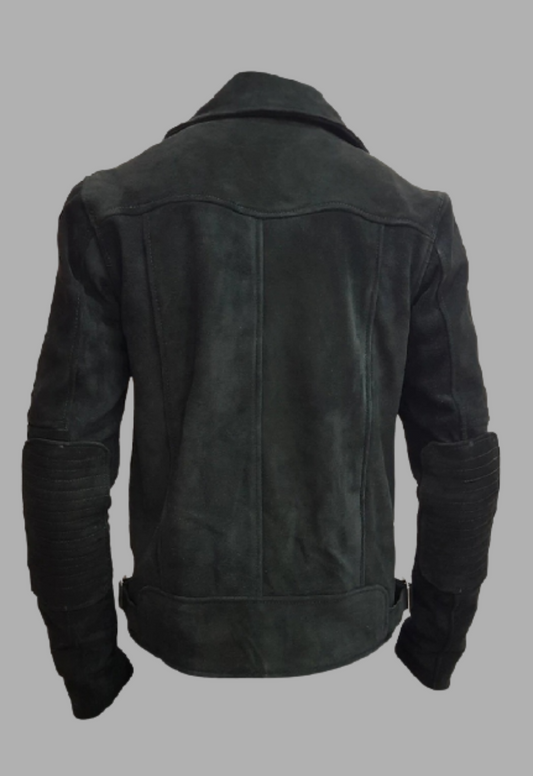 Mens Suede Designer Padded Black Biker Leather Jacket
