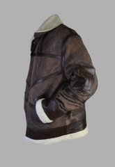 Mens Shearling Fur Brown Suede Leather Bomber Jacket