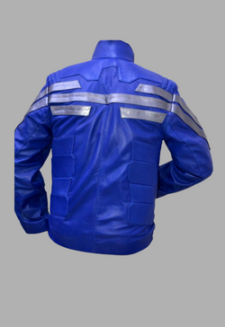 Mens Designer Captain Star Logo American Blue Leather Winter Jacket