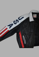 Mens Designer USA Flag Bomber Style Black & White Leather Jacket