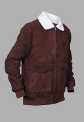 Men's Motorcycle Style Zipper Fur Collar  Suede Leather Jacket